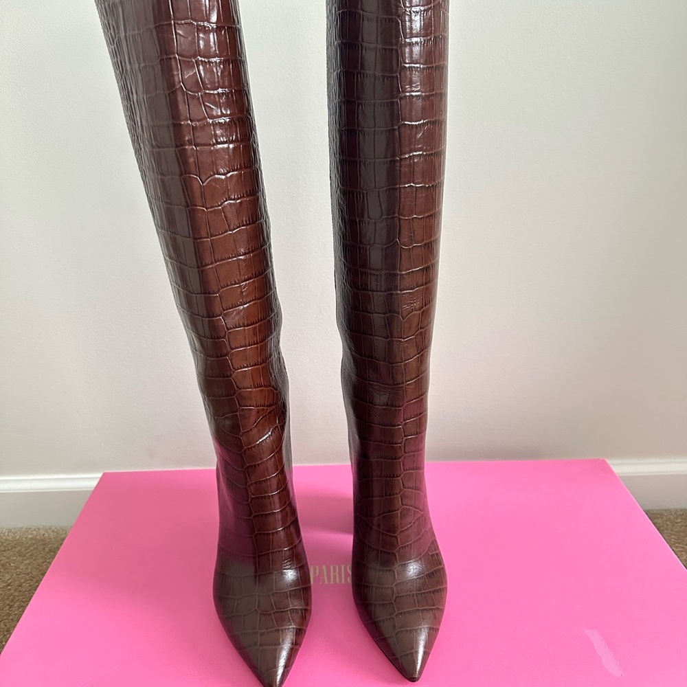 Paris Texas Embossed Crocodile Anja  Boots in Rich Brown Cioccolato | NWT
